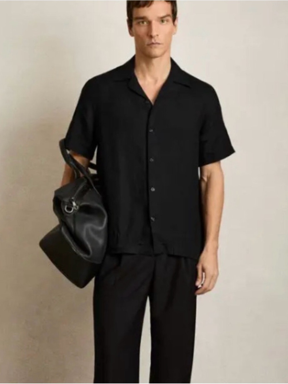 Reiss Black Short-Sleeve Linen Shirt